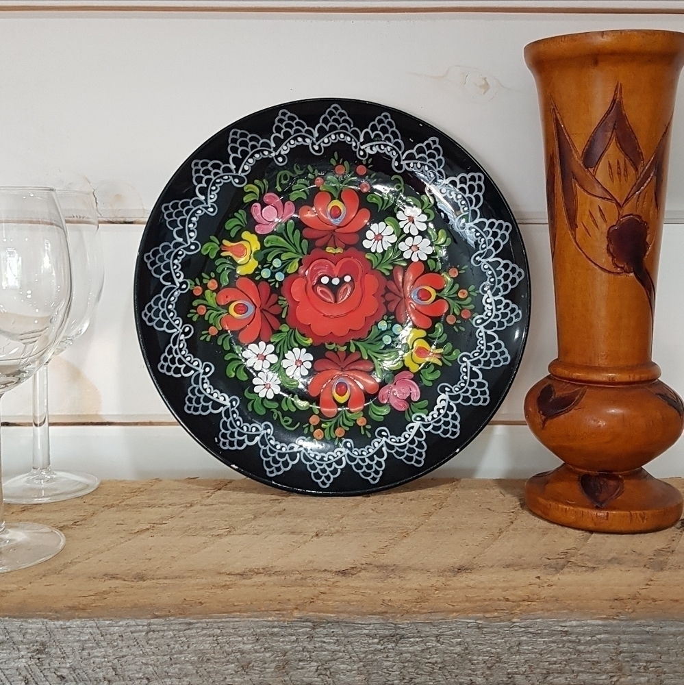 Vintage Bulgarian Folk Art Pottery Plate | Hand Painted Floral